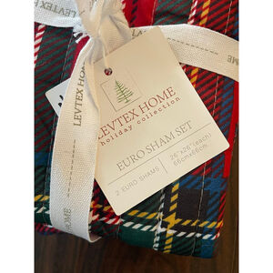 Levytex Home Holiday Plaid Euro Sham Set – 26”x26” – New With Tags